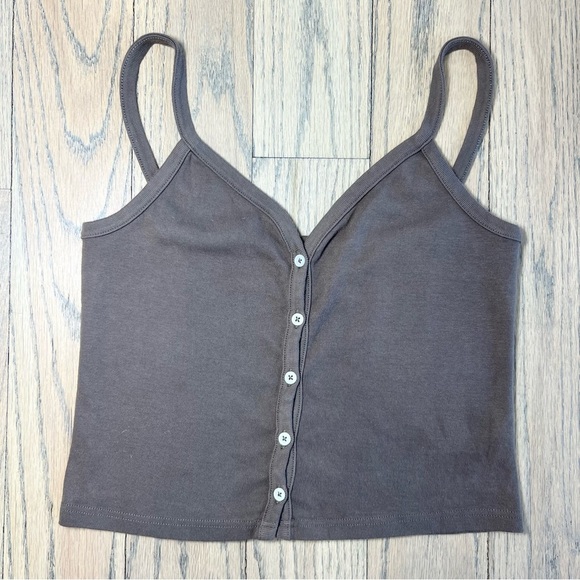 Brandy Melville John Galt Brown Zelly Button Down Crop Tank Top One Size - Picture 2 of 8